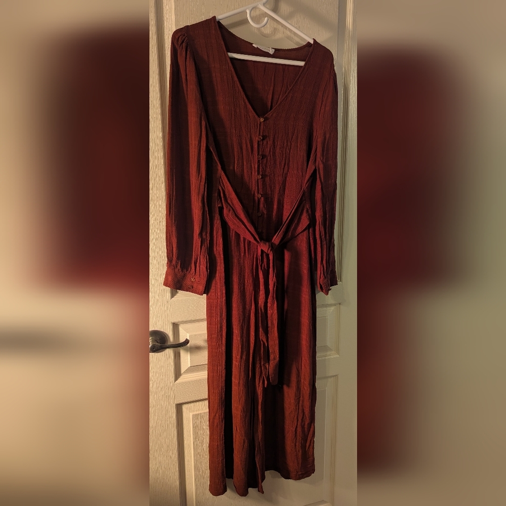 All In Favor Long Sleeve Jumpsuit Size Large Rust Brown